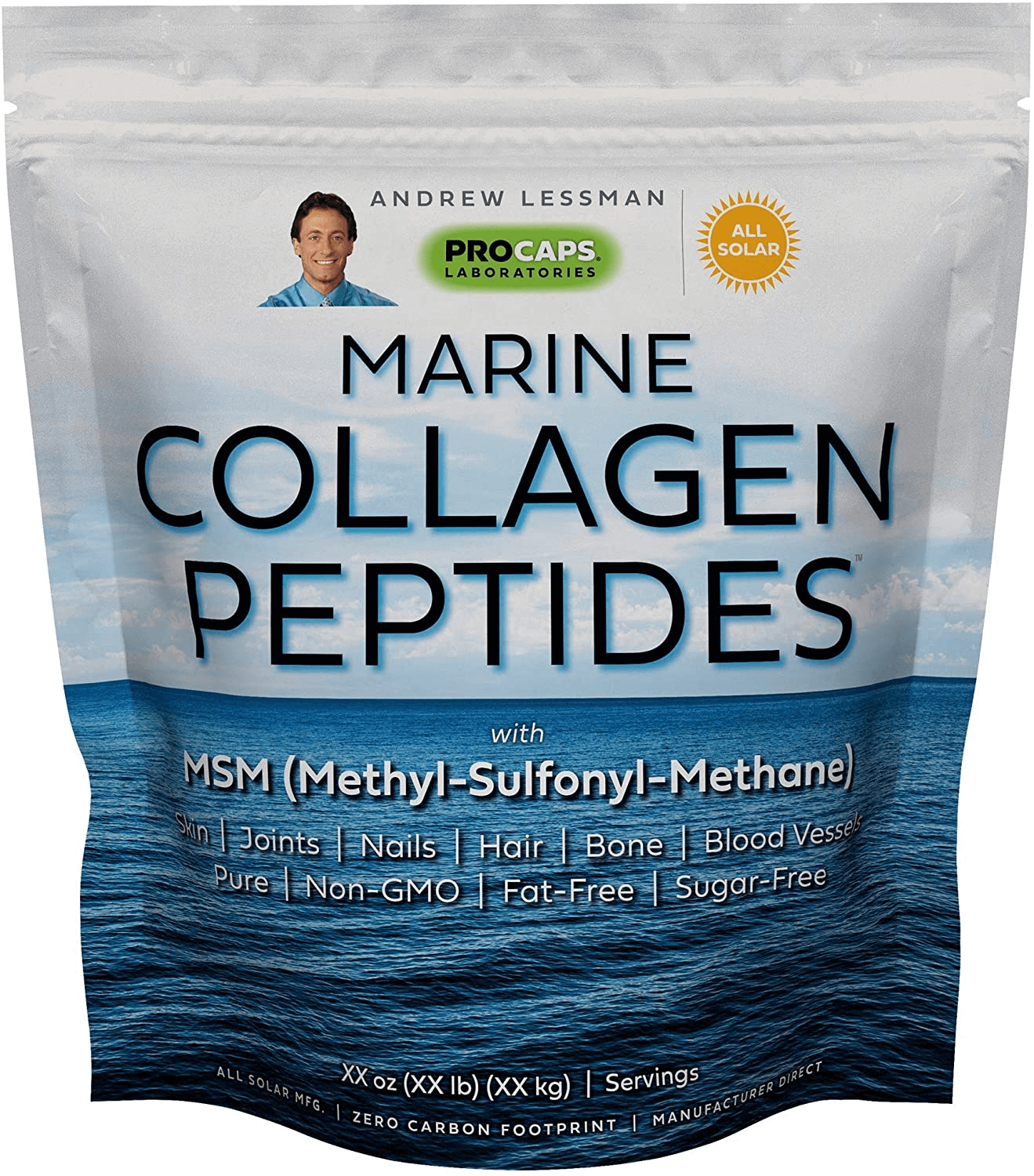 Andrew Lessman Marine Collagen Peptides Powder & MSM 120 Servings - Supports Radiant Smooth Soft Skin, Comfortable Joints. 100% Pure. Super Soluble No Fishy Flavor No Additives Non-Gmo