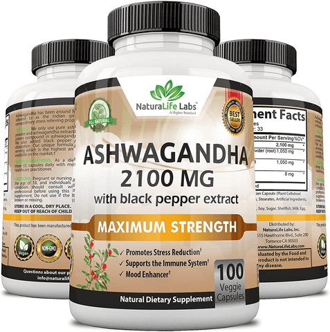 Organic Ashwagandha 2,100 mg - 100 Vegan Capsules 