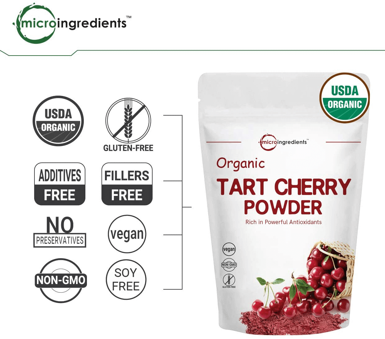 Sustainably US Grown, Organic Tart Cherry Powder, 4 Ounce, Pure Tart Cherry Supplements, Rich in Antioxidant and Flavonoids, Enhance Joint Health, Sleep Cycles and Immune System, Vegan Friendly