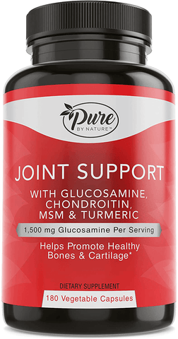 Pure By Nature Glucosamine with Chondroitin Turmeric MMS Boswellia Joint Pain Relief Supplement, 180 Count