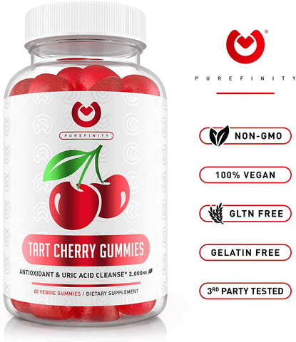 Purefinity Tart Cherry Gummies – RawTart Cherry Extract Gummy Alternative to Tart Cherry Capsules, Juice, Pills - Advanced Uric Acid Cleanse, Powerful Antioixidant w/ Joint Support - 60 Vegan Gummies