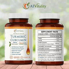 A1 Vitality Turmeric Curcumin Novasol Supplements 1000Mg More Potent than Bioperine - Inflammation, Joint Pain Relief - 185X Bioavailable than Turmeric Black Pepper Capsules – Best Natural Softgels