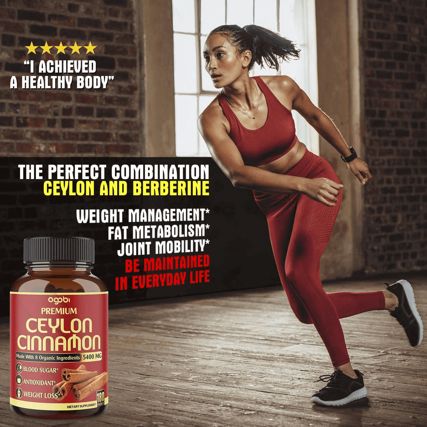 Premium Organic Ceylon Cinnamon + Berberine Capsules, Highest Potency 5400 mg, Promote Joint Health-Powerfully Support Sugar Metabolism & Antioxidants - Added Turmeric, Ginger-180 Vegan Capsules*