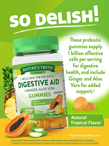 Digestive Aid Gummies | 50 Count | Vegan, Non-GMO & Gluten Free Probiotic Supplement | by Natures Truth