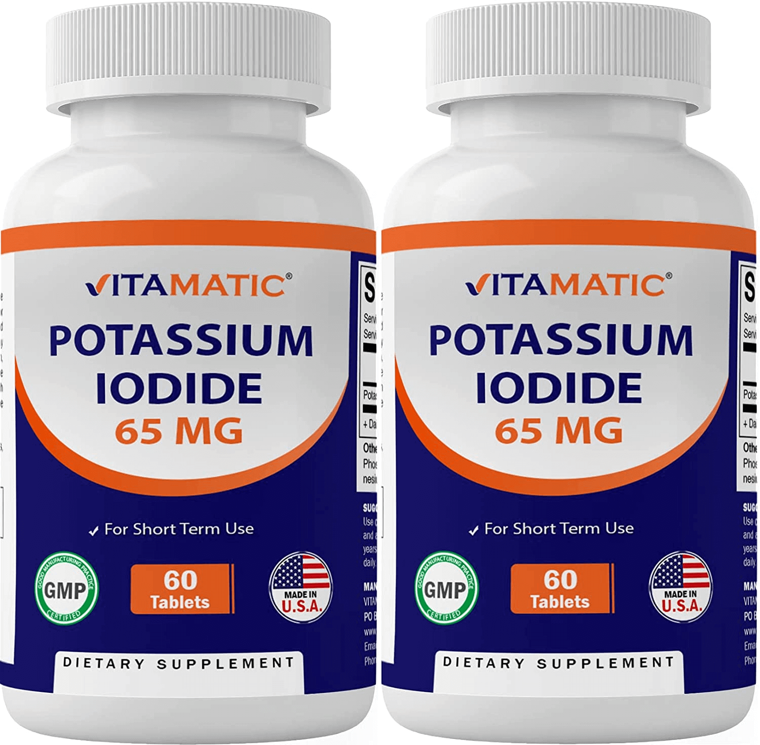 2 Pack - Vitamatic Potassium Iodide 65 Mg per Serving - 60 Tablets - Thyroid Support - Exp Date 03/2025