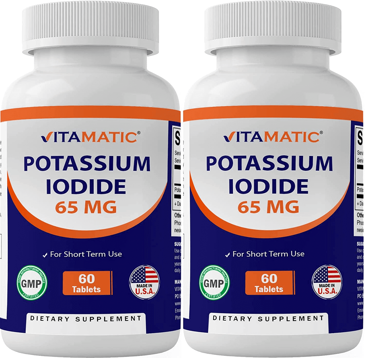 2 Pack - Vitamatic Potassium Iodide 65 Mg per Serving - 60 Tablets - Thyroid Support - Exp Date 03/2025