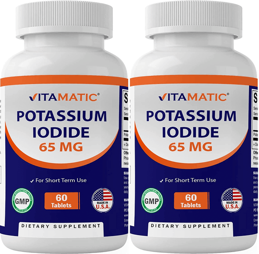 2 Pack - Vitamatic Potassium Iodide 65 Mg per Serving - 60 Tablets - Thyroid Support - Exp Date 03/2025