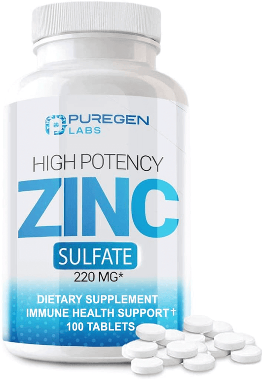 Zinc 220mg [High Potency] Supplement – Zinc Sulfate for Immune Support System 100 Tablets