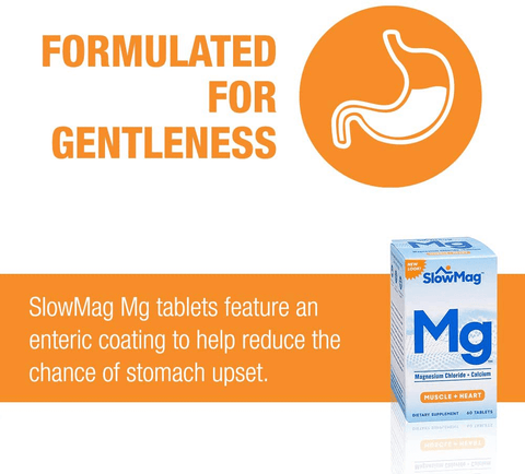 SlowMag Mg Muscle + Heart Magnesium Chloride with Calcium Supplement, 120 Count