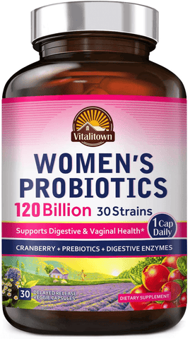 Vitalitown 120 Billion CFUs Women’s Probiotics 1 Cap Daily | 30 Strains + Prebiotics + Digestive Enzymes + Cranberry | Shelf Stable | Gut & Vaginal Health | Vegan Non-GMO | 30 Delayed Release Veg Caps