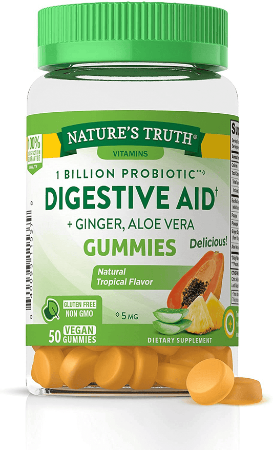 Digestive Aid Gummies | 50 Count | Vegan, Non-GMO & Gluten Free Probiotic Supplement | by Natures Truth