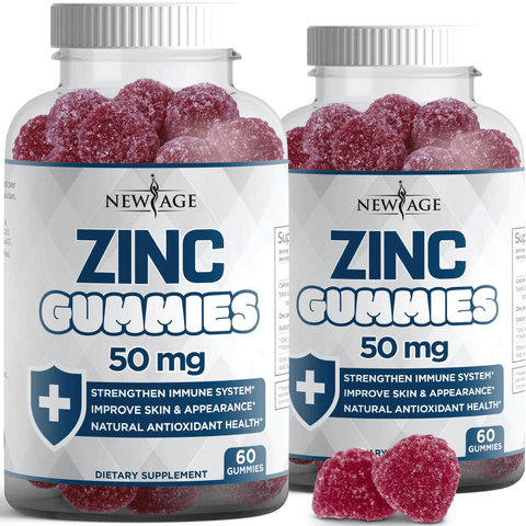 Zinc Gummies - 2 Pack - High Potency Immune Booster Zinc Supplement, Immune Defense, Powerful Natural Antioxidant, Non-GMO Zinc 50mg - by New Age, 120 Count