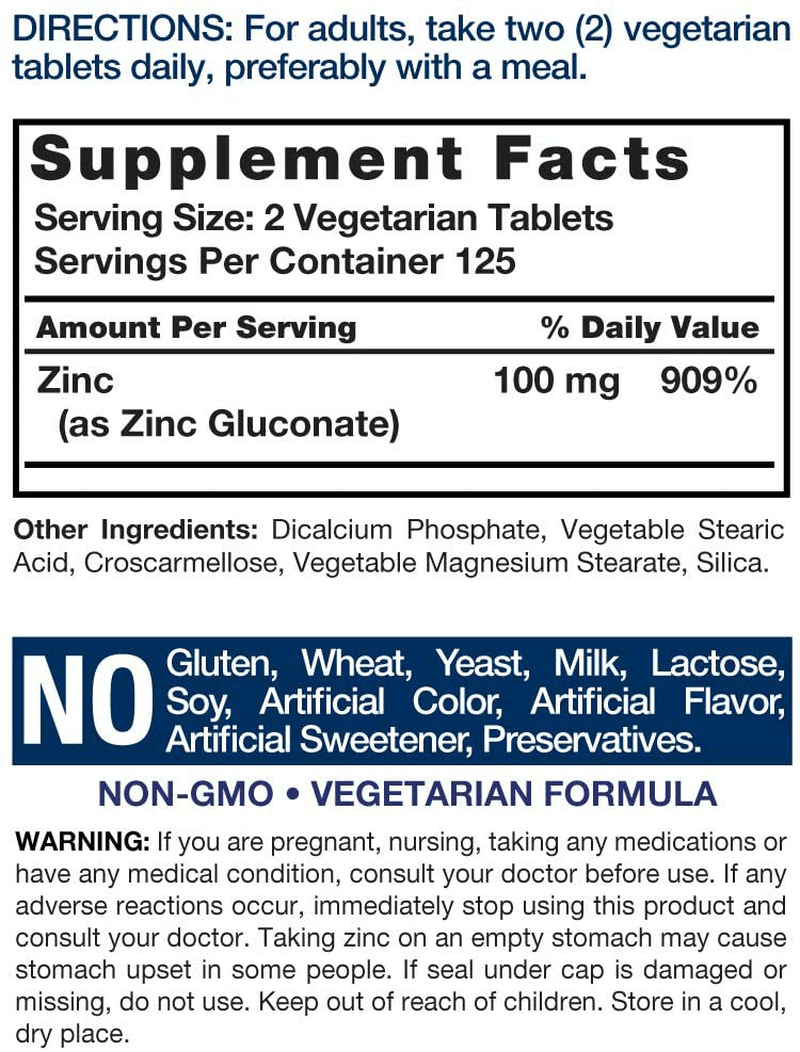 Chelated Zinc Supplement 100mg | 250 Tablets | High Potency & Superior Absorption | Vegetarian, Non-GMO, Gluten Free | by Horbaach