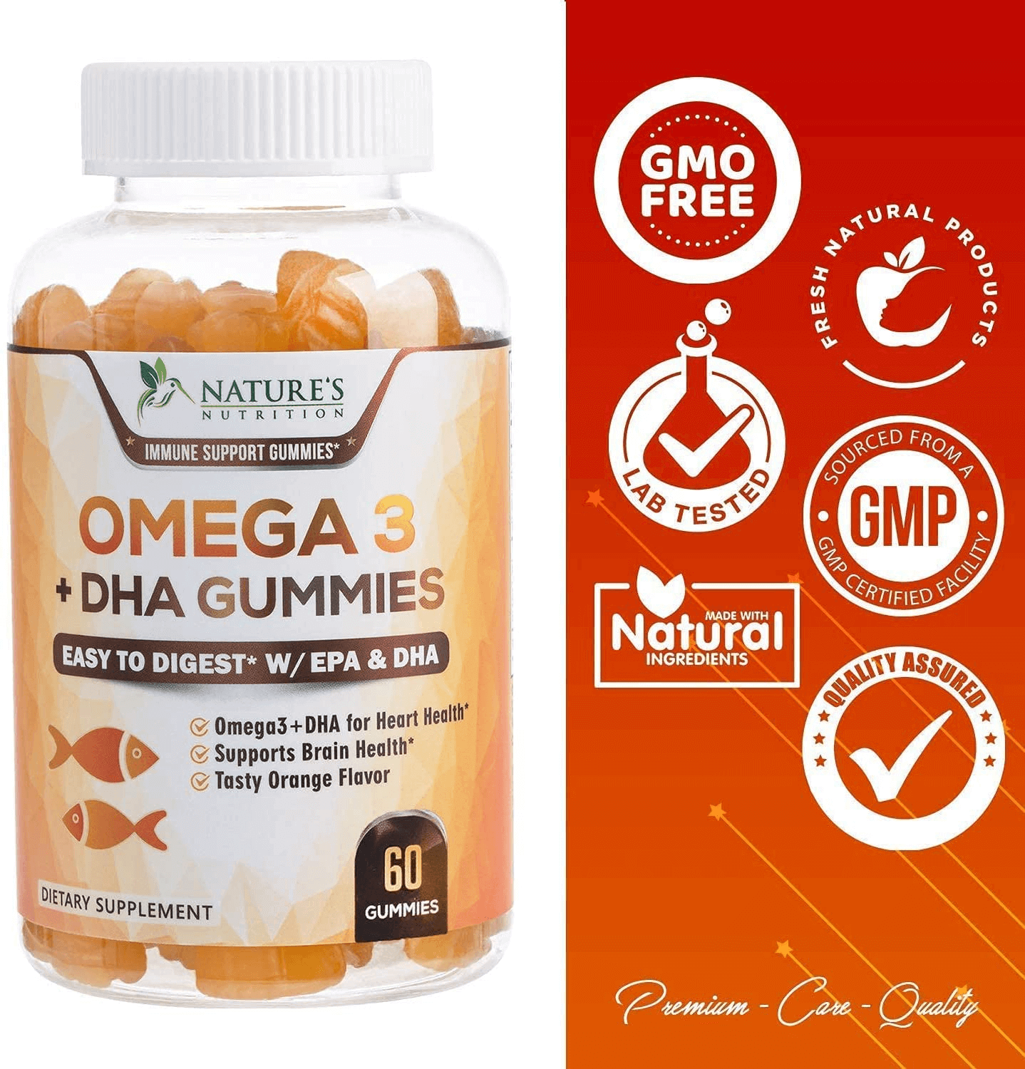 Omega 3 Fish Oil Gummies Tasty Natural Orange Flavor Extra Strength Dha & Epa - Natural Brain Support and Joints Support, Delicious Gummy Vitamin for Men & Women - 120 Gummies