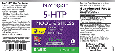 Natrol 5-HTP Fast Dissolve Tablets, Promotes a Calm Relaxed Mood, Helps Maintain a Positive Outlook, Enables Production of Serotonin, Drug-Free, Controlled Release, Maximum Strength, Wild Berry Flavor