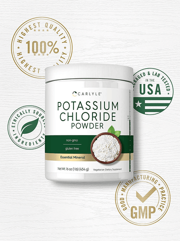 Potassium Chloride Powder Supplement 16 oz | Food Grade | Salt Substitute | Vegan, Vegetarian, Non-GMO, Gluten Free | by Carlyle