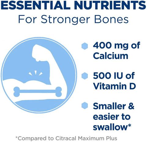 Citracal Petites, Highly Soluble, Easily Digested, 400 mg Calcium Citrate with 500 IU Vitamin D3, Bone Health Supplement for Adults, Relatively Small Easy-to-Swallow Caplets, 375 Count