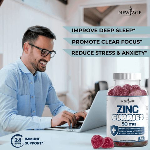 Zinc Gummies - 2 Pack - High Potency Immune Booster Zinc Supplement, Immune Defense, Powerful Natural Antioxidant, Non-GMO Zinc 50mg - by New Age, 120 Count