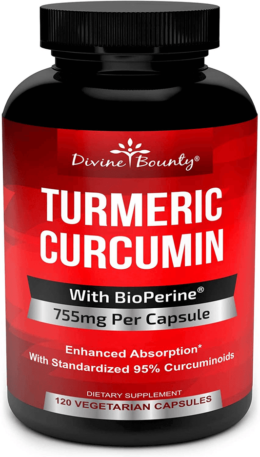 Turmeric Curcumin with BioPerine Black Pepper Extract - 750mg per Capsule, 120 Veg. Capsules - GMO Free Tumeric, Standardized to 95% Curcuminoids for Maximum Potency