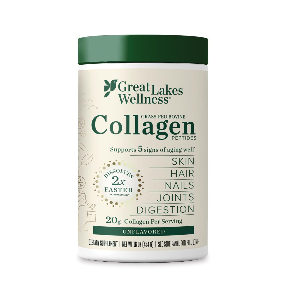 Great Lakes Wellness Collagen Peptides Powder – Unflavored, Hydrolyzed for Skin, Hair, Joints & Digestion – 20 Sticks, Non-GMO, Keto, Kosher