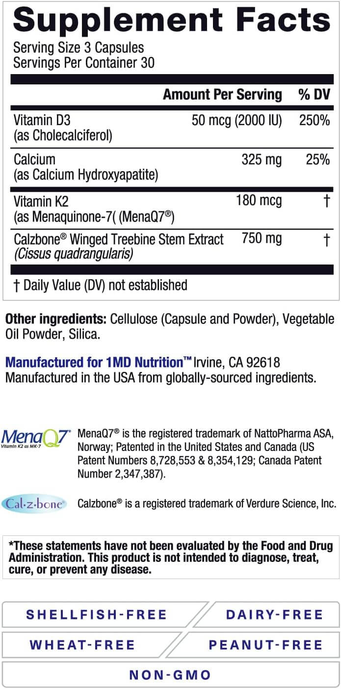 1MD Nutrition OsteoMD – Hydroxyapatite with Vitamin D3 & K2 – 90 Capsules - Vitamen Store