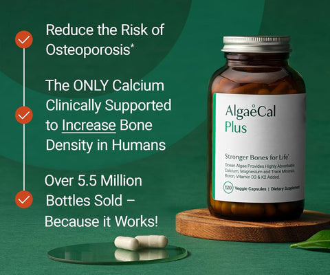 ALGAECAL plus - Organic Red Algae Calcium Supplement, Vitamin K2 (100Mg), Vitamin D3 (1600 IU), Magnesium (350Mg) & Trace Minerals, for Improved Bone Strength, Easy to Swallow, 3 Month Supply