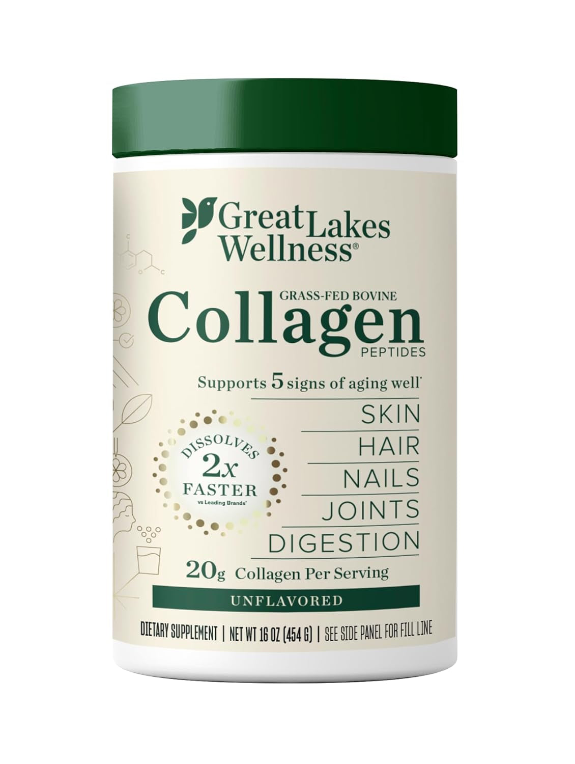 Great Lakes Wellness Collagen Peptides Powder – Unflavored, Hydrolyzed for Skin, Hair, Joints & Digestion – 20 Sticks, Non-GMO, Keto, Kosher