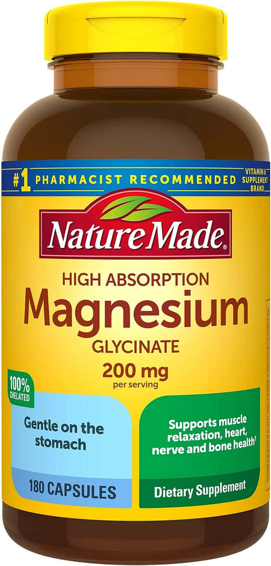 Nature Made Magnesium Glycinate 200 Mg per Serving, 180 Capsules, 90 Day Supply