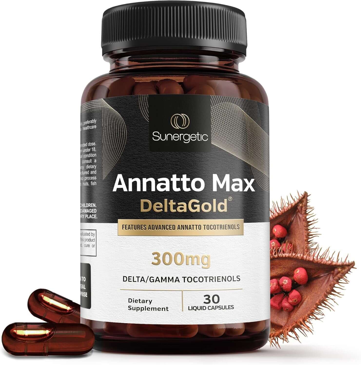 Sunergetic Annatto Tocotrienol Supplement with DeltaGold - 300mg Tocotrienols Vitamin E (Delta + Gamma) - 30 Liquid Capsules | Free Shipping | Vitamenstore.com