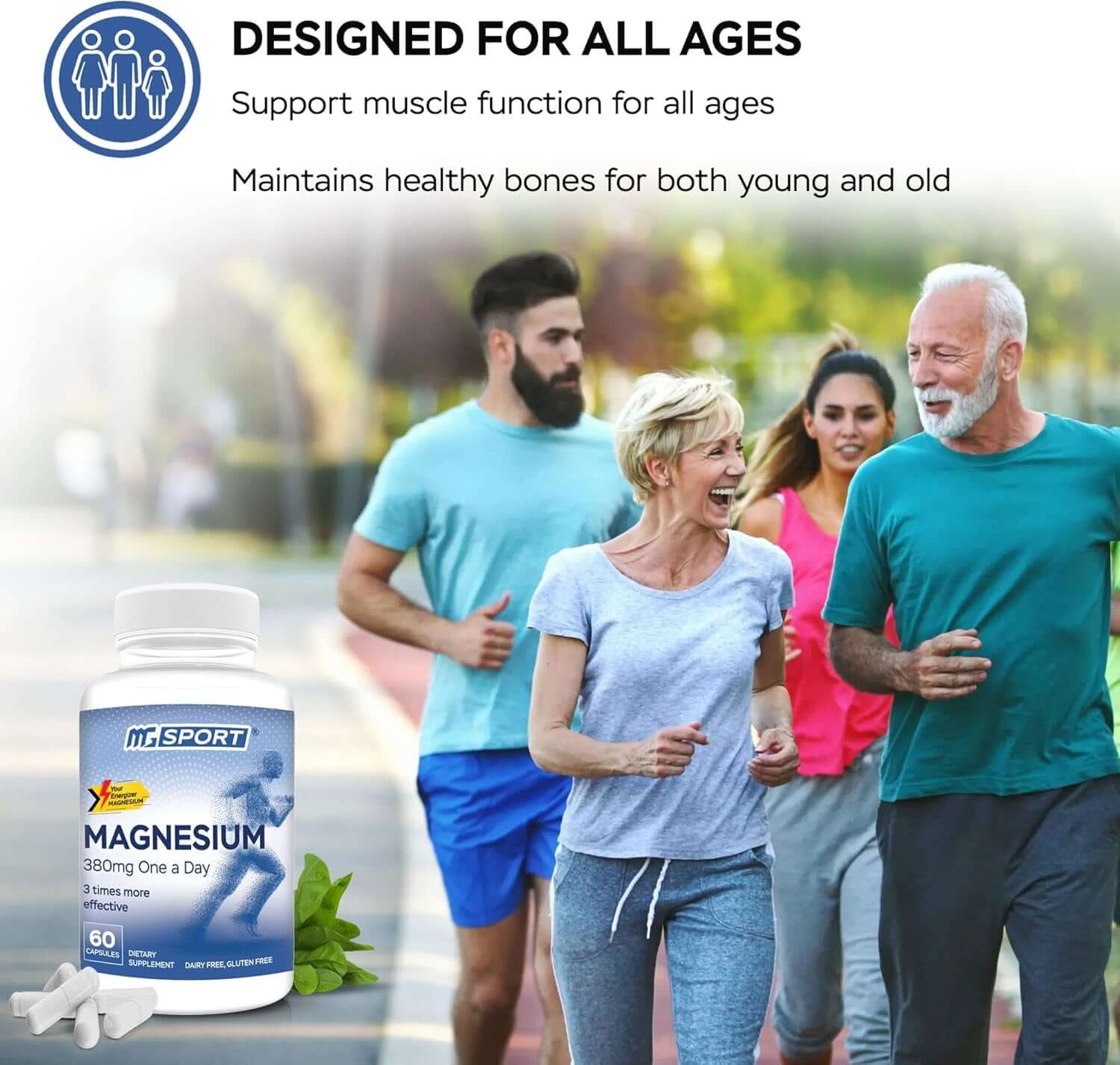 Magnesium Supplement Complex MGSPORT- High Absorption with Vitamins B6, D, E - 60 Servings | Free Shipping | Vitamenstore.com