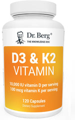 Dr. Berg'S Vitamin D3 K2 Supplement W/Mct Oil - Includes 10,000 IU of Vitamin D3, 100 Mcg MK7 Vitamin K2 - 120 Capsule