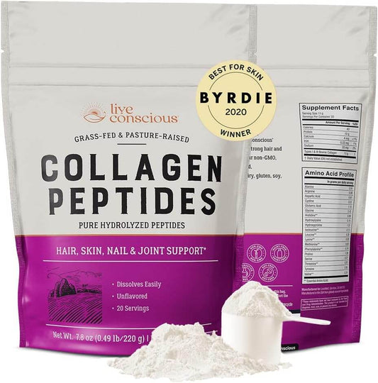 Live Conscious Collagen Powder Hydrolyzed Collagen Peptides Type I & III - Unflavored - 20 Servings, 7.8 Oz