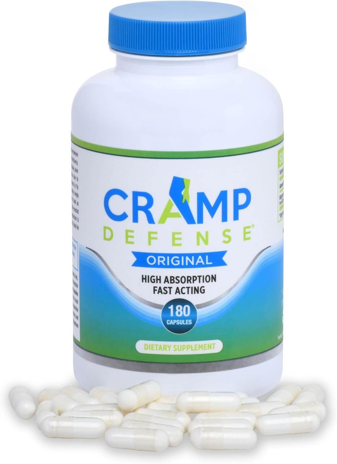 Cramp Defense® Magnesium for Leg Cramps, Muscle Cramps & Muscle Spasms. End Them Fast & Permanently. Organic Magnesium Muscle Relaxer, Non-Laxative, NO Magnesium Oxide! Double-Size Bottle, 180 Caps.