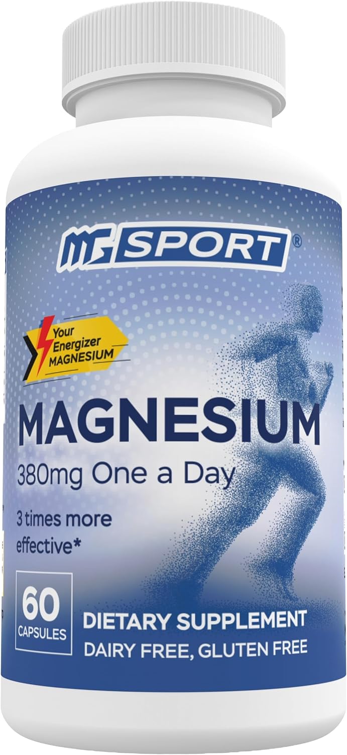 MGSPORT Magnesium Supplement - High Absorption with Vitamins B6, D, E - Relieves Leg Cramps - 60 Servings