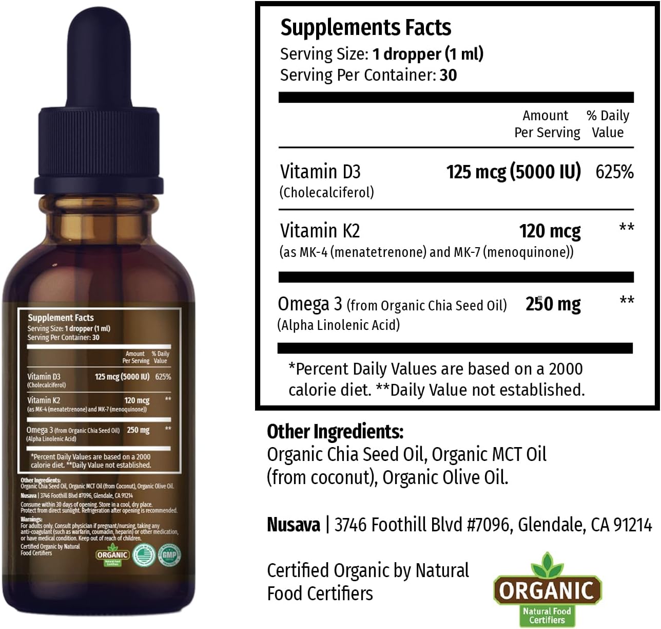 (2 Pack) Organic Vitamin D3 K2 Drops with MCT Oil, Omega 3, 5000 IU - Vitamin D Liquid, No Fillers, Non-Gmo D3 for Body’S Defenses and Faster Absorption, Unflavored, 2 Fl Oz