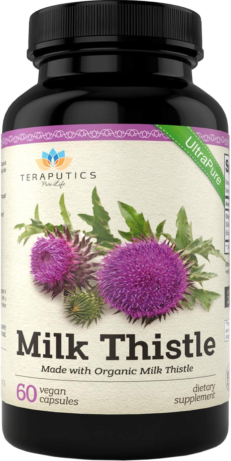 Organic Milk Thistle | Non GMO 2000Mg 4X Concentrated Vegan Daily Supplement W/Silymarin Seed Extract for Liver Support, Detox and Cleanse - 60 Veggie Capsules