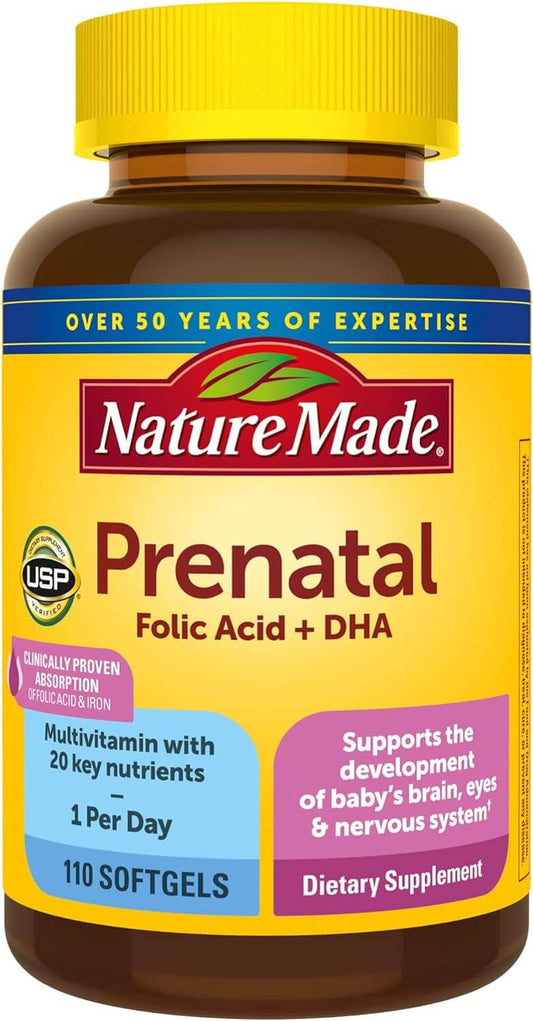 Nature Made Prenatal with Folic Acid + DHA, Prenatal Vitamin, 110 Softgels, 110 Day Supply