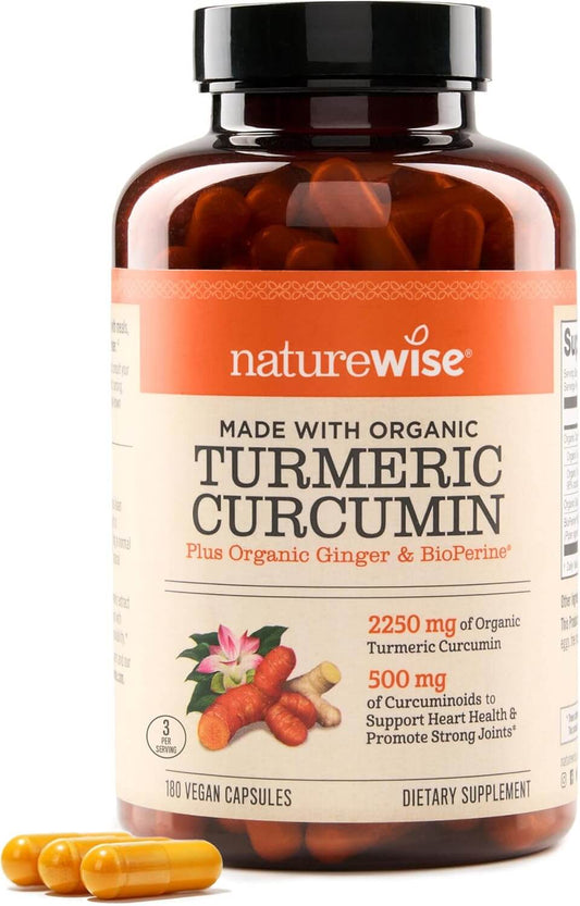 Naturewise Curcumin Turmeric 2250Mg | 95% Curcuminoids & Bioperine Black Pepper Extract | Advanced Absorption for Joint Support [2 Month Supply - 180 Count]