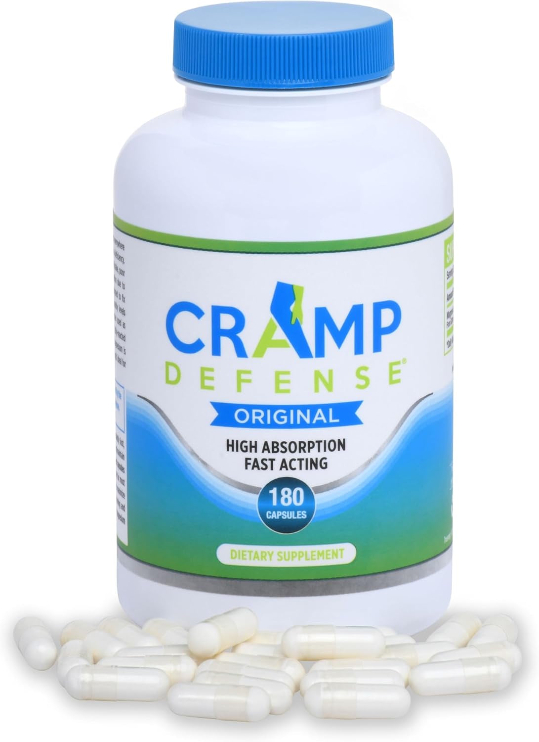 Cramp Defense® Magnesium for Leg Cramps, Muscle Cramps & Muscle Spasms. End Them Fast and Permanently. Organic Magnesium, Non-Laxative, NO Magnesium Oxide or Herbs! Big 180 Capsule Bottle.