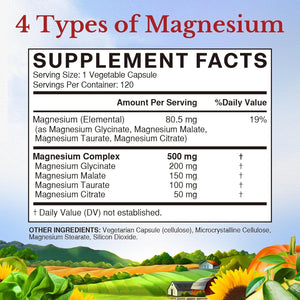 Vitalitown Magnesium Complex - 500mg Glycinate, Malate, Taurate, Citrate - 120 Vegan Capsules
