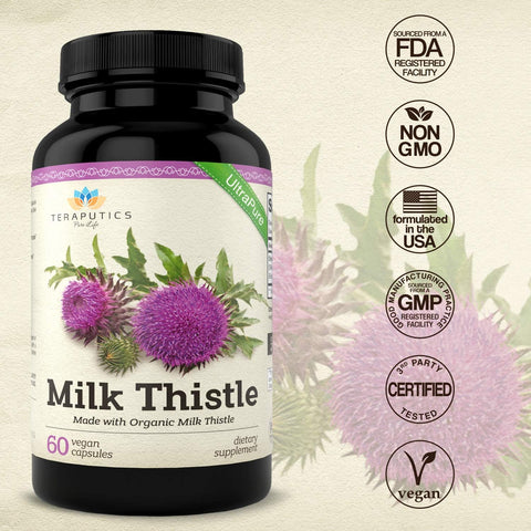 Organic Milk Thistle | Non GMO 2000Mg 4X Concentrated Vegan Daily Supplement W/Silymarin Seed Extract for Liver Support, Detox and Cleanse - 60 Veggie Capsules