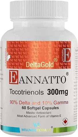 WELLNESS EXTRACT E Annatto Tocotrienols Deltagold 300Mg, Vitamin E Tocotrienols Supplements 60 Softgel Capsules, Tocopherol Free, Supports Immune Health & Antioxidant Health (90% Delta & 10% Gamma).