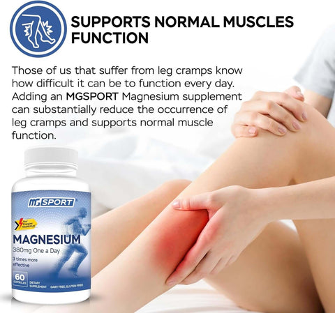 Magnesium Supplement Complex MGSPORT- High Absorption with Vitamins B6, D, E - 60 Servings | Free Shipping | Vitamenstore.com