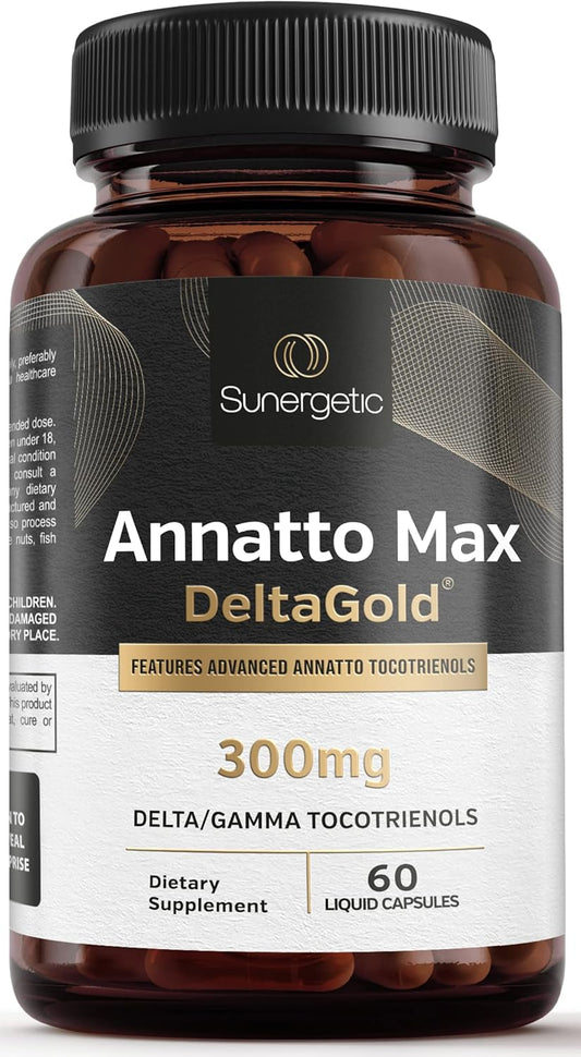 Sunergetic Premium Annatto Tocotrienol Supplement – with Deltagold – Tocotrienols Vitamin E 300 Mg 60 Liquid Capsules