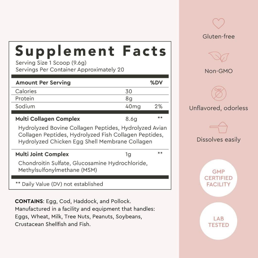 Alaya Multi Collagen Powder - Type I, II, III, V, X Hydrolyzed Collagen Peptides Protein Powder Supplement with MSM + GC (Unflavored, 20 Serving) - Vitamen Store