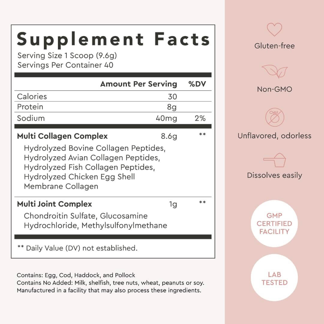 Alaya Multi Collagen Powder – Type I, II, III, V, X Hydrolyzed Collagen Peptides with MSM + GC, Unflavored – 40 Servings - Vitamen Store