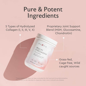 Alaya Multi Collagen Powder – Type I, II, III, V, X Hydrolyzed Collagen Peptides with MSM + GC, Unflavored – 40 Servings - Vitamen Store