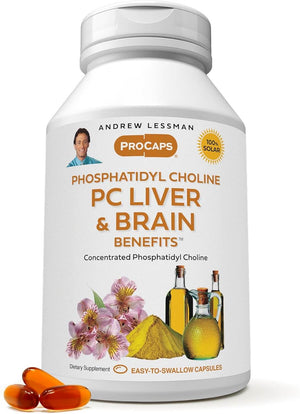 Andrew Lessman PC Liver & Brain Benefits 360 Softgels - Phosphatidyl Choline, Most Important Building Block for Healthy Liver and Brain Structure and Function. No Additives. Easy to Swallow Softgels - Vitamen Store