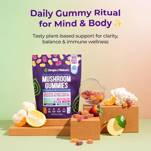 Ashwagandha Gummies and Lions Mane Mushroom Gummies Supplement - Organic - Reishi, Cordyceps, Turkey Tail, Maitake, Shitake, Chaga - Immune Defense, Boosts Cognitive Performance, Vegan, Low Carb - Vitamen Store