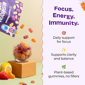 Ashwagandha Gummies and Lions Mane Mushroom Gummies Supplement - Organic - Reishi, Cordyceps, Turkey Tail, Maitake, Shitake, Chaga - Immune Defense, Boosts Cognitive Performance, Vegan, Low Carb - Vitamen Store